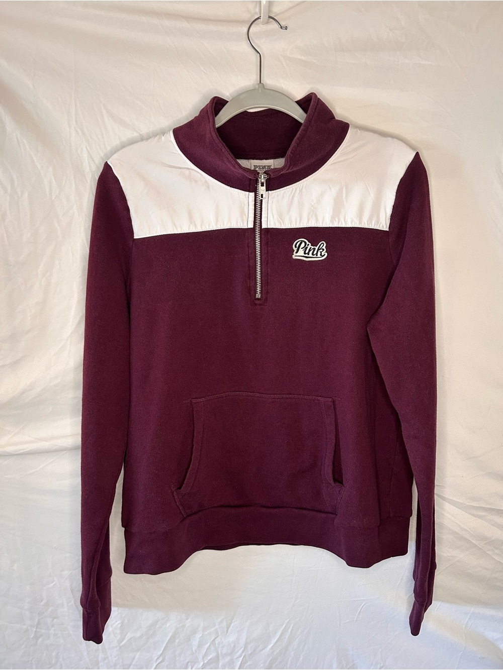 PINK Victoria's Secret Maroon & White Quarter-Zip Pullover